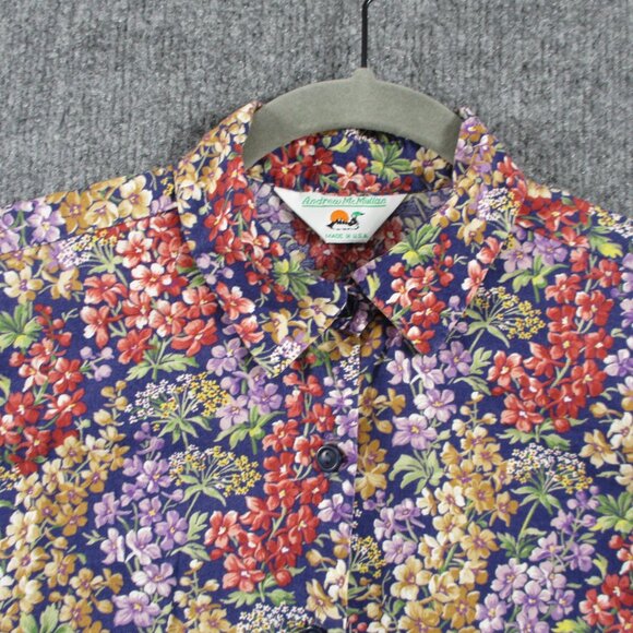 VINTAGE Andrew McMullan Shirt Womens 8 Pink Blue Floral Print Lilac USA Made - Picture 2 of 12